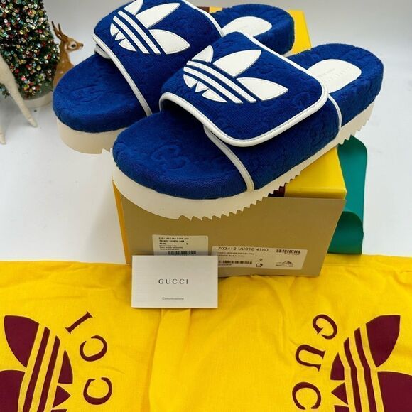 Men’s Gucci X Adidas, slide sandals size 9, made in Italy - Picture 7 of 9